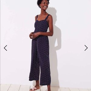 LOFT DOTTED STRAPPY CROP JUMPSUIT  Petite LG Navy
